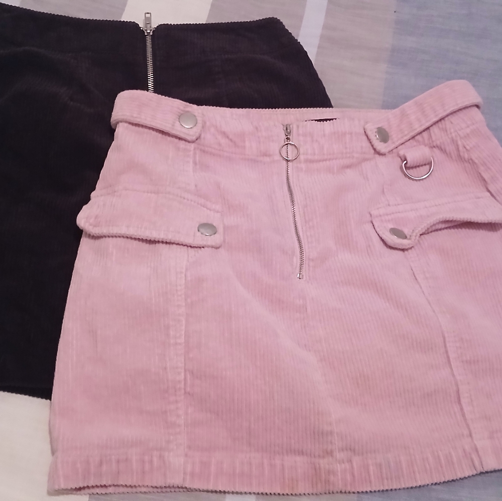 Two corduroy skirts, Forever 21 Pink Mini Skirt and Urban Outfitters Black Skirt